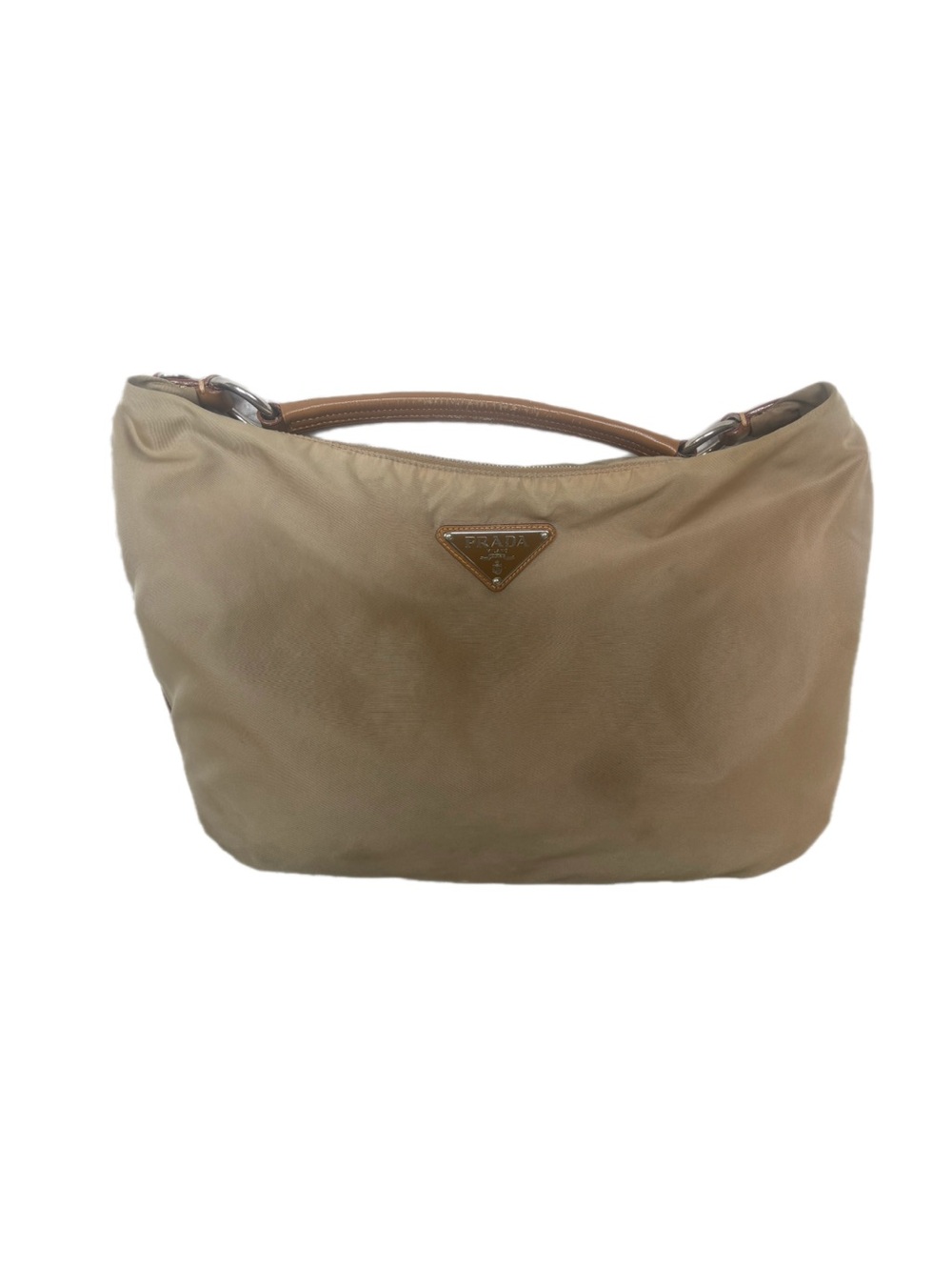 Vintage Prada Tessuto hobo bag crafted from beige/khaki nylon with leather strap